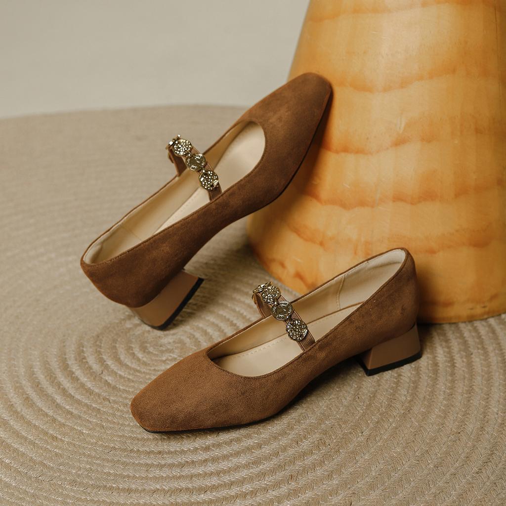 Square head retro Mary Jane single shoes 2025 spring and summer new comfortable and versatile one-word with thick heel light mouth high heels women