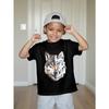 European Size Boys Round Neck Short Sleeved T Shirt with Mechanical Werewolf Pattern