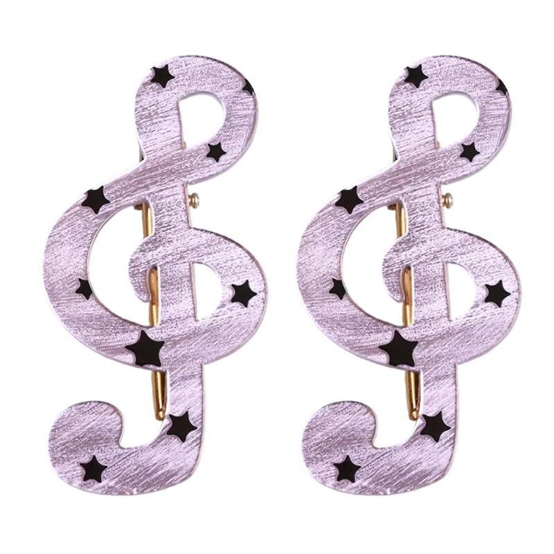 Cute Star Dot Striped Music Note Hair Clip Set Of 2pcs For Women Girls Kids Lightweight Acrylic Hair Accessories