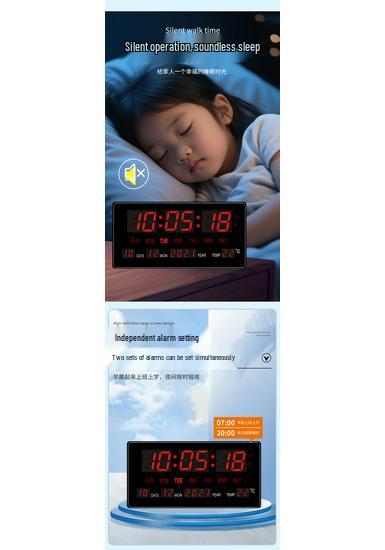 Smart LED Wall Clock with Large Digital Screen, Temperature Display, and Perpetual Calendar