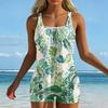 Women’s Swimsuit with Tropical Floral Print Wide Strap Square Neckline Soft Stretch Fabric Comfortable Fit