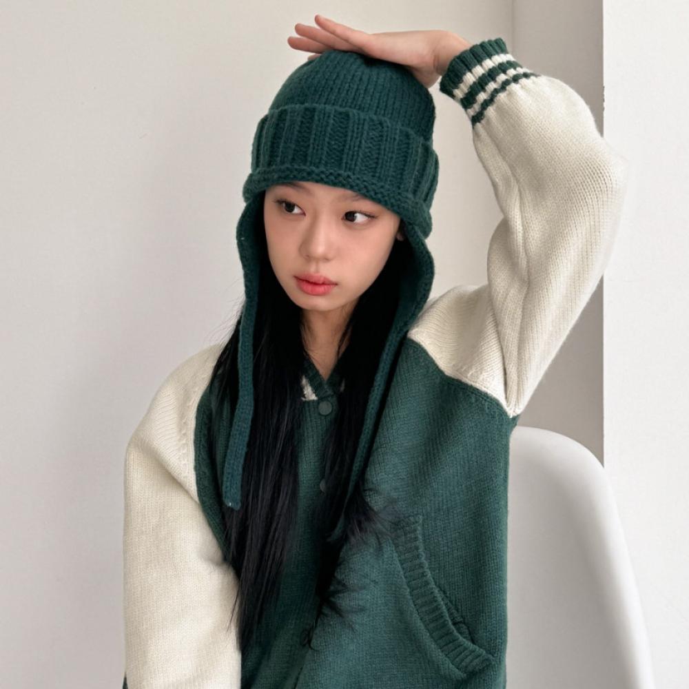 

Зимняя коричневая шапка-бини с ушками Blue City Blow Knit Dotom Eardroe, 5 цветов