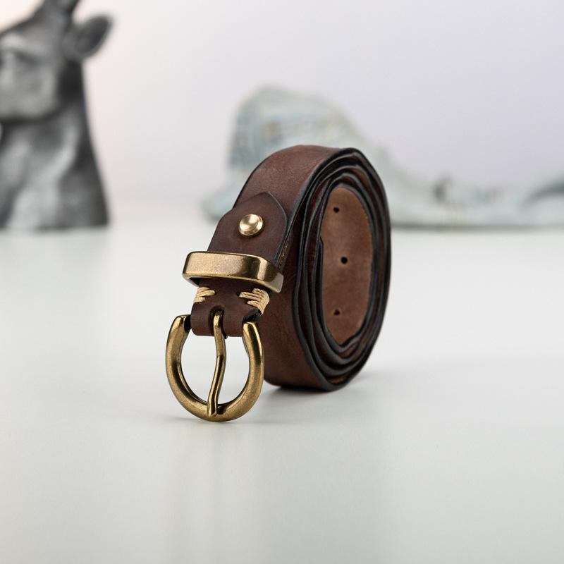 Pure Cowhide Pin Buckle Retro Handmade Real First Layer Cowhide Belt Hong Kong Style Denim Belt Jeans Fashion