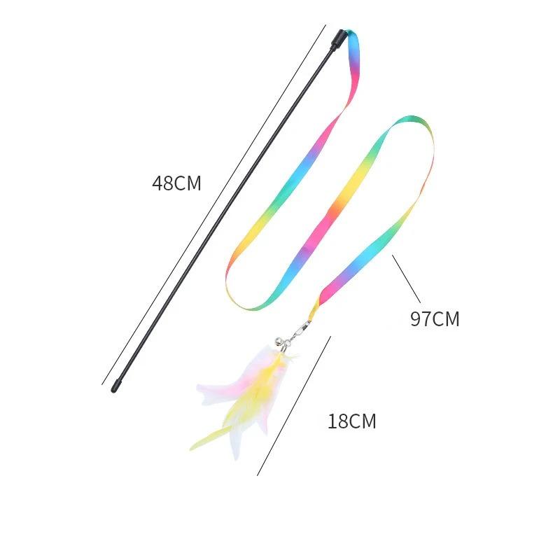 Simulation Feather Interactive Cat Toy Satin Ribbon Bell Cat Stick Toys Kitten Playing Teaser Wand Toy Cat Supplies Accessories
