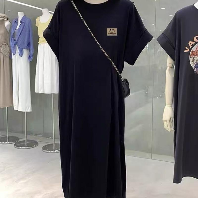Short-sleeved T-shirt Skirt, Summer Mid-length Knee-length Dress, Slimming Over-the-knee Dress