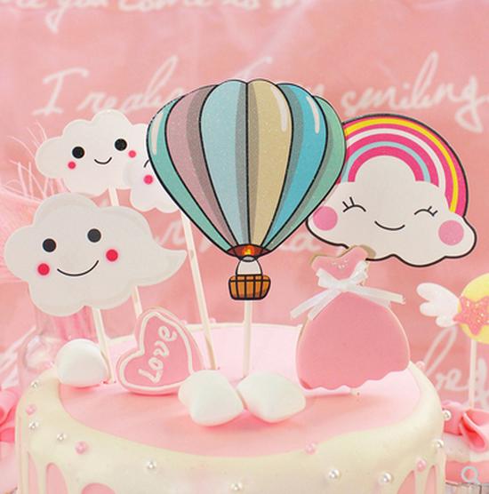10-Pack 3D Hot Air Balloon & Rainbow Cake Toppers