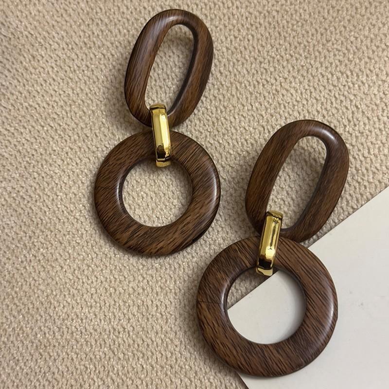 Silver Needle Retro Resin Geometric Round Oval Pendant Earrings Maillard Style Stud Earrings Niche Design Earrings Women