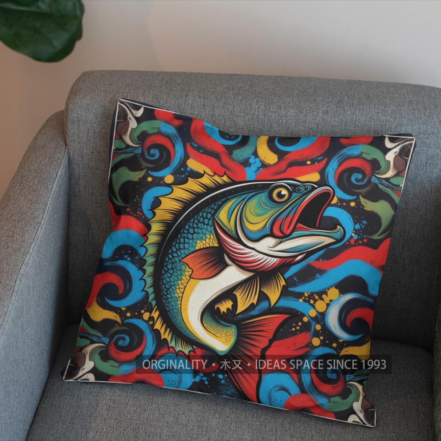 2D Colorful Fish Art Pillow Cover For Home Pattern Cushion Cover Suitable For Sofa Bedroom Car Pillow Cover
