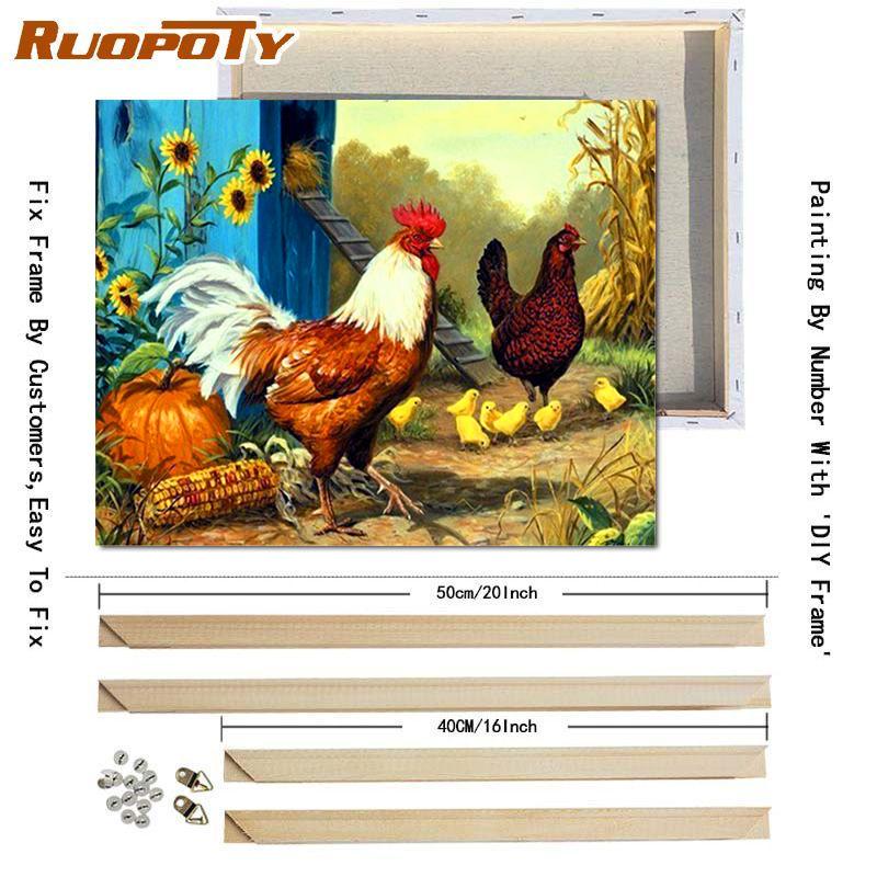 RUOPOTY DIY Painting By Numbers Animal Pictures By Number Chicken Kits Hand Painted Paintings Art Drawing On Canvas Home Decor