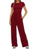 Solid Color Casual Long Sleeve Set Top High Waisted Wide Leg Pants Sportswear