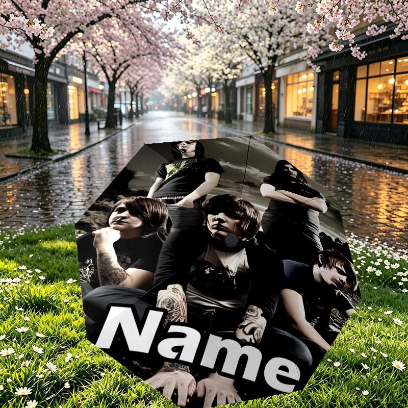 Custom Name Personalized Bring Me the Horizon Print Umbrella, Auto Open Close, 8‑Rib Sturdy Frame, Commute Camping Hiking Use, Birthday Gift