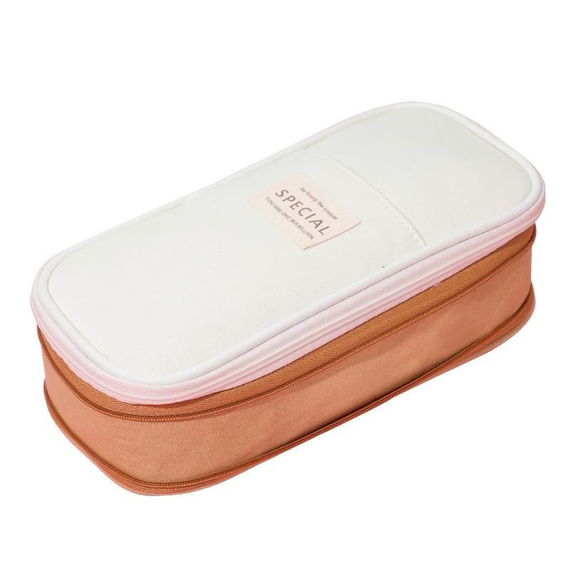 Colorblock Canvas Telescopic Pencil Case, Multifunctional Double Zipper, Convertible, Large Capacity Pencil Bag for Students