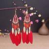 Vintage Lange Feder-Hängeohrringe für Damen Böhmischer Schmuck