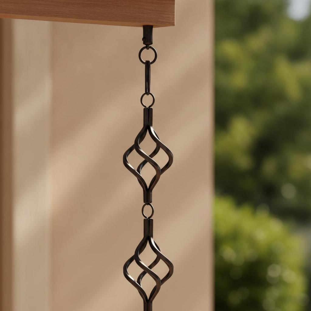 Hanging Rain Chain with Twisted-Loop Elements Weatherproof for Pergola
