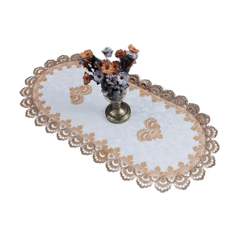 

Mesh Lace Doily 40x90cm Tablecloth with Lace Trim Coffee Table Cover Washable Tablecloth for Dining Room Wedding Banquet