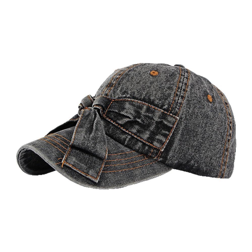 Korean Fashion Denim Bow Baseball Cap, Washed Vintage Women’s Sun Hat, Casual Soft Brim Duckbill Cap for Streetwear