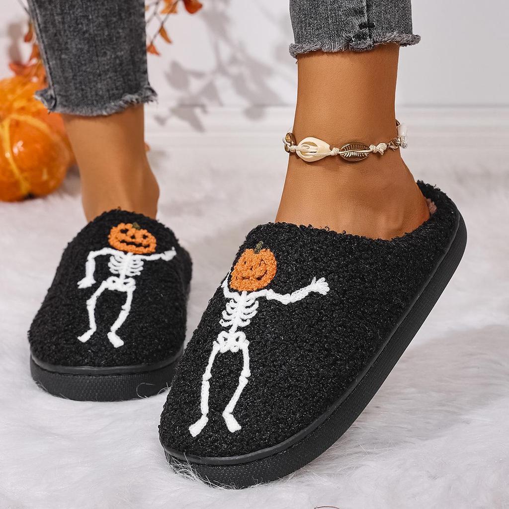 Warm Non-slip Halloween Skull & Pumpkin Cotton Slippers
