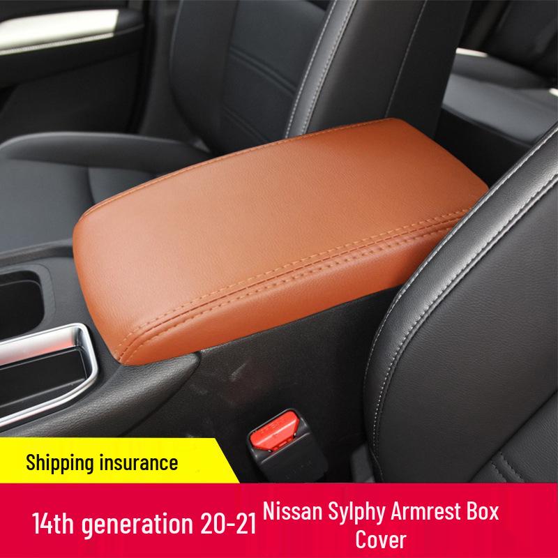 14th Gen 20-21 Sylphy Center Console Box Cover - Genuine Superfiber Leather Armrest Protector