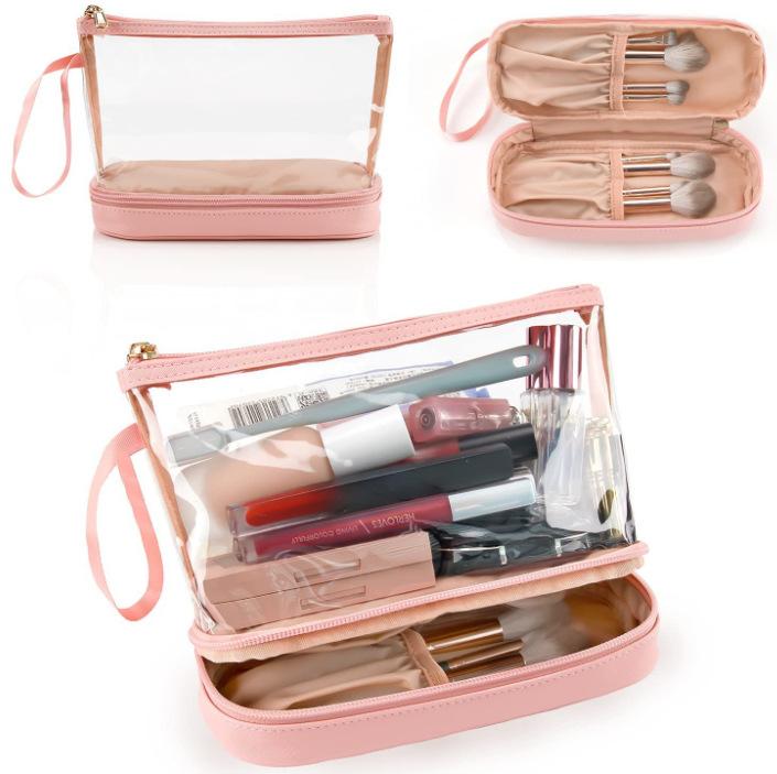 Double Layer Clear Waterproof Zipper Cosmetic Bag Travel for Bag Transparent PVC Accessories Pouch Organizer