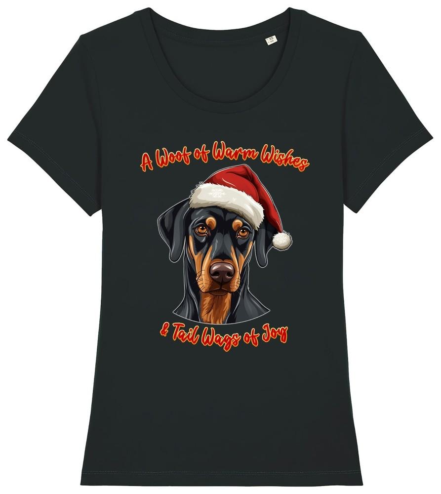 

Womens DOBERMAN Pinscher Christmas T-Shirt Santa Hat Dog Woof Wishes Ladies Pet 4XL