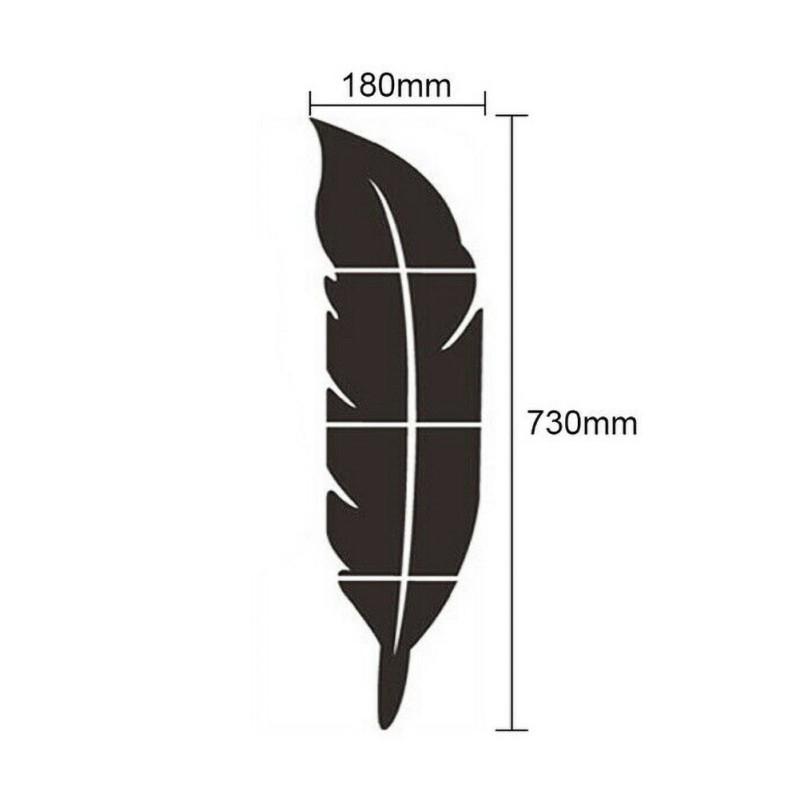 18*73cm DIY Moderní Styl Pírko Dekorativní Zrcadlové Samolepky na Zeď Pokojová Dekorace