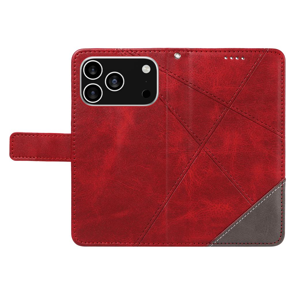 For iPhone 17 Pro Leather Case Geometric Line Design Wallet Phone Cover with Wrist Strap