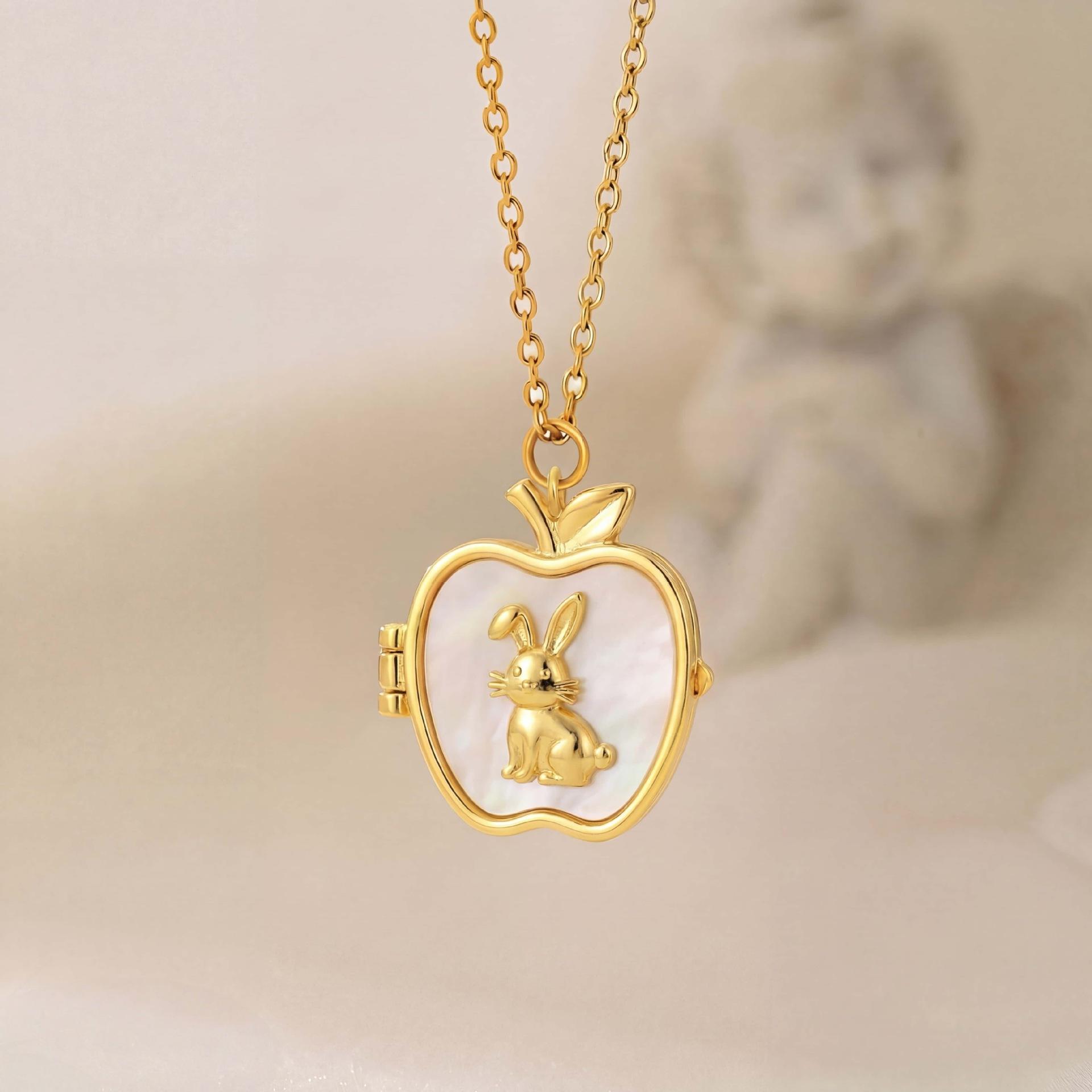 

Open And Close Apple Necklace Cute Rabbit Cat Puppy Shape Exquisite Open And Close Photo Box Chain Niche Cute Fun Chain Color Retention