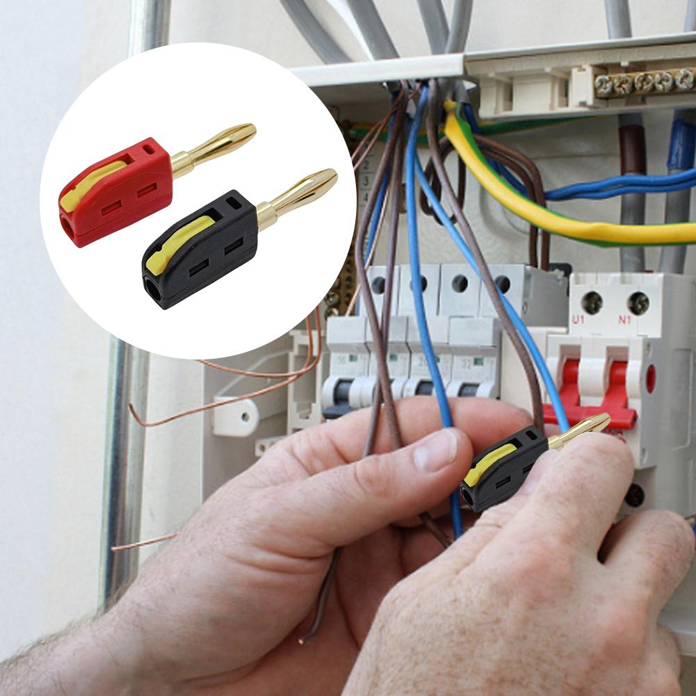 10Pcs 4mm High Current Plugs Self-Locking Gold-Plated Banana Connector Push-On Quick Connect Plug for 32A Electrical Test
