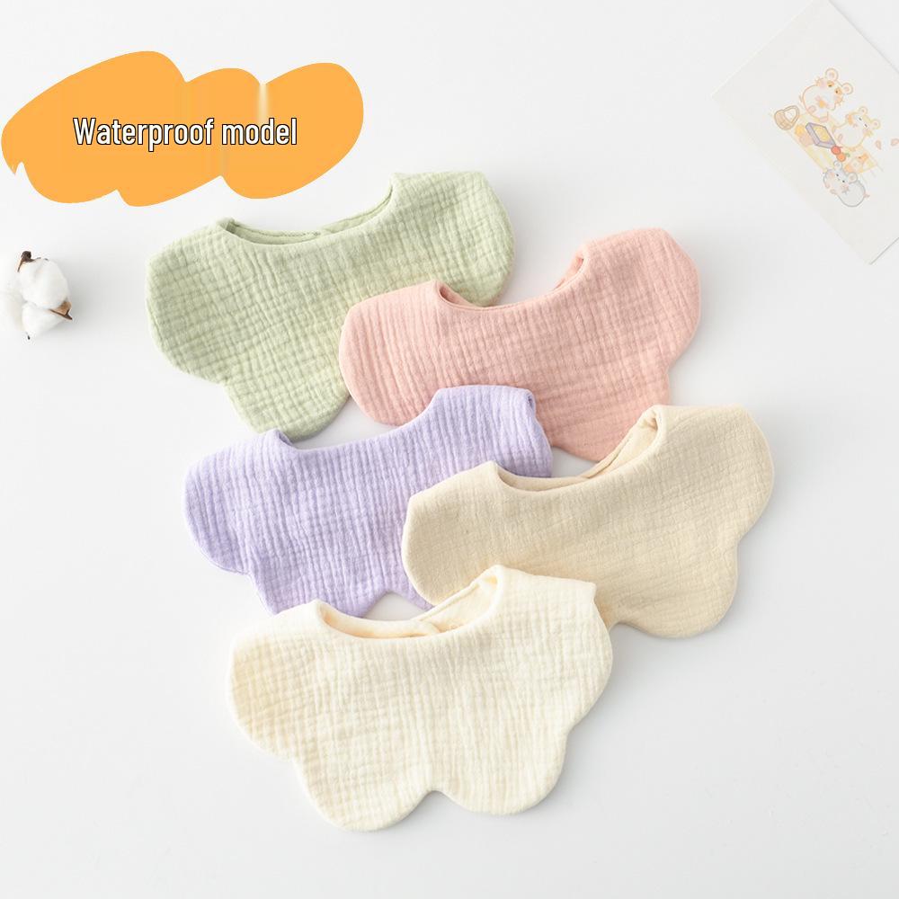Korean-Style Solid Color Gauze Baby Petal Bib, Soft 7-Layer Waterproof, All Cotton, Class A