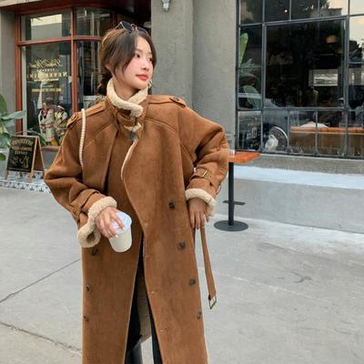 Women's Autumn And Winter Imitation Lamb Wool Coat Fur One Long Plush Thickened Coat Straight Solid Color Coat