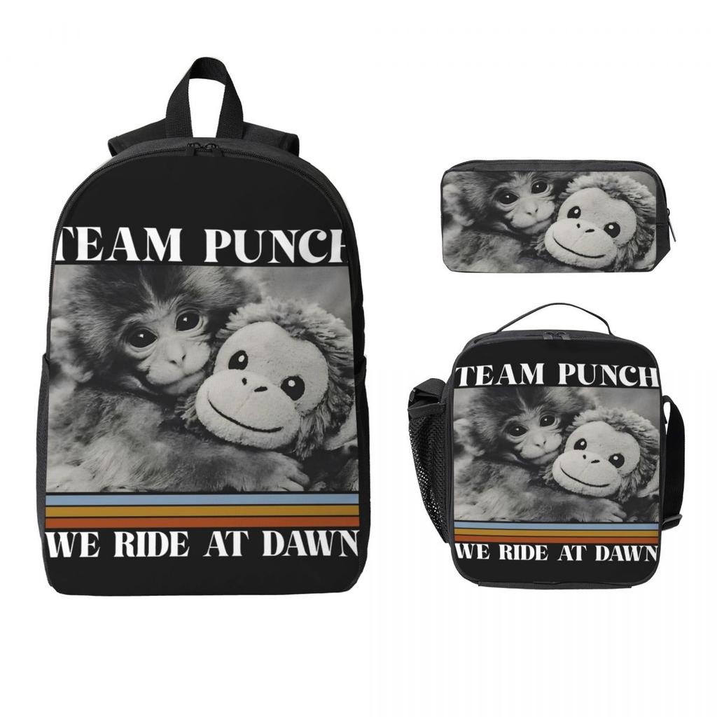 Punch The Monkey Baby Monkey Holding Kids Backpack Lunch Box Pen Bags for Boys Girls Backpacks Lightweight Schoolbag Bookbag Set