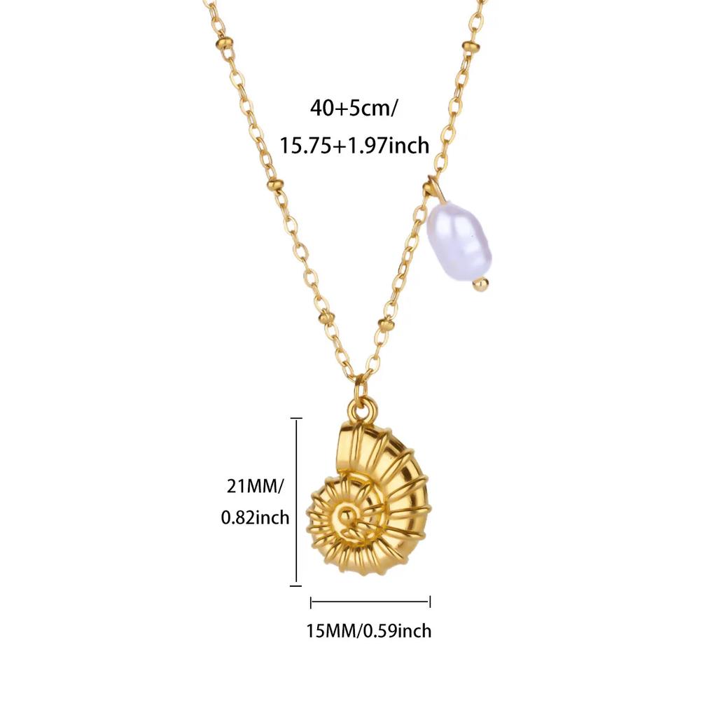 Ocean Necklace Stainless Steel Waterproof For Women Exquisite Gold Color Turtle Conch Seahorse Pearls Choker Clavicle Jewelry