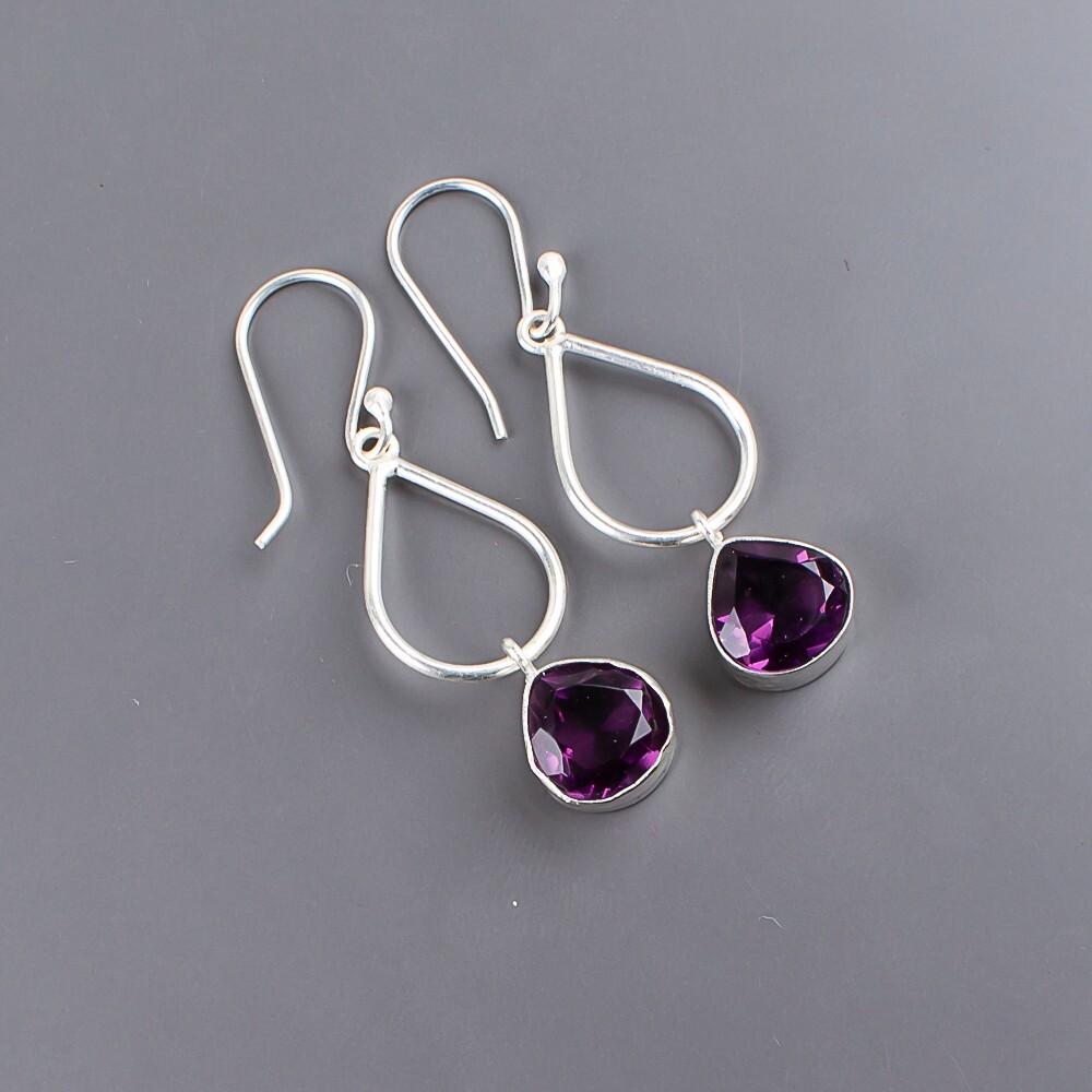 African Amethyst Gemstone 925 Sterling Silver Jewelry Handmade Earrings 1.90" EE-19-5