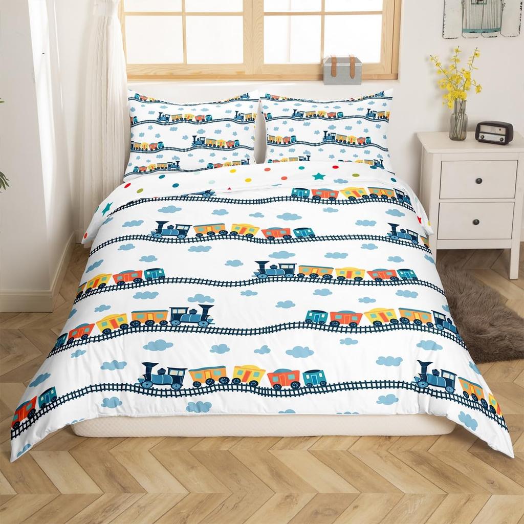 Cartoon Train Duvet Cover Set Black Trains Bedding Set Boys Teens Men Bedroom Single Double Comforter Cover Decor Quilt Covers