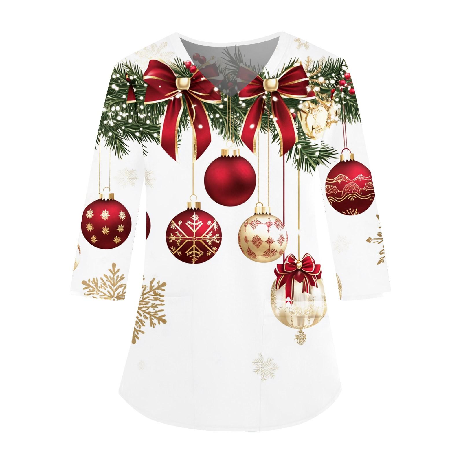 

Модные женские комбинезоны с V-образным вырезом и рукавами 3/4, карманы, рождественские принты, свободные топы XXXXL красный