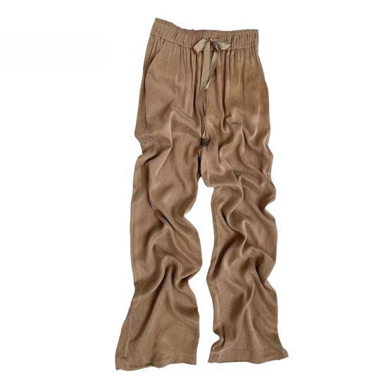 Women's Pants Elastic High Waist Straight Wide Leg Trousers Loose Solid Color Drawstring Long Pants