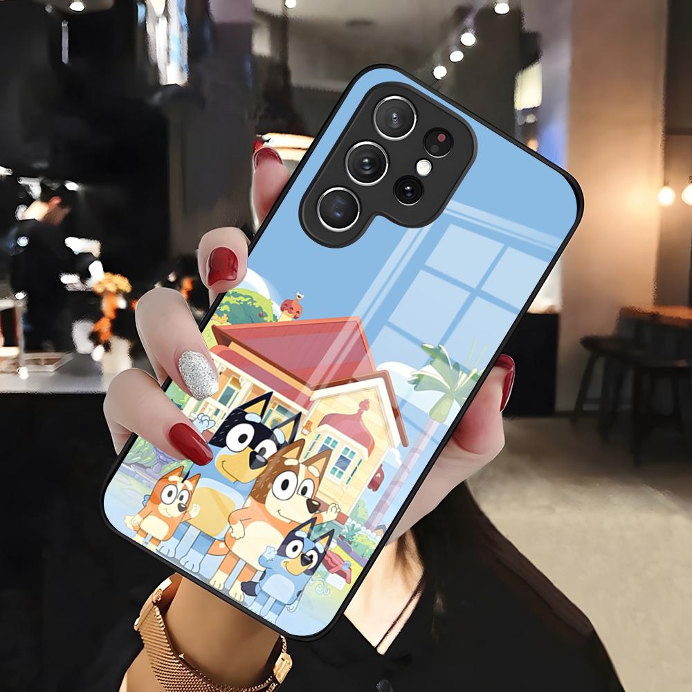 

B-Bluey-es CARtoon Phone Case For Samsung S26 S25 Edge Ultra 24 23 22 21 Ultra Plus Fe A55 56 15 4G 5G Glass Cover Galaxy S24