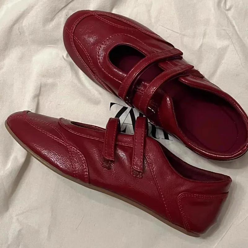 

Модная женская обувь лоферы Модные ретро сандалии Балетки Элегантная женская летняя обувь Тренд 2025 Дизайнерские Неглубокие Уютные Лолита Zapatos Mujer 40 красный