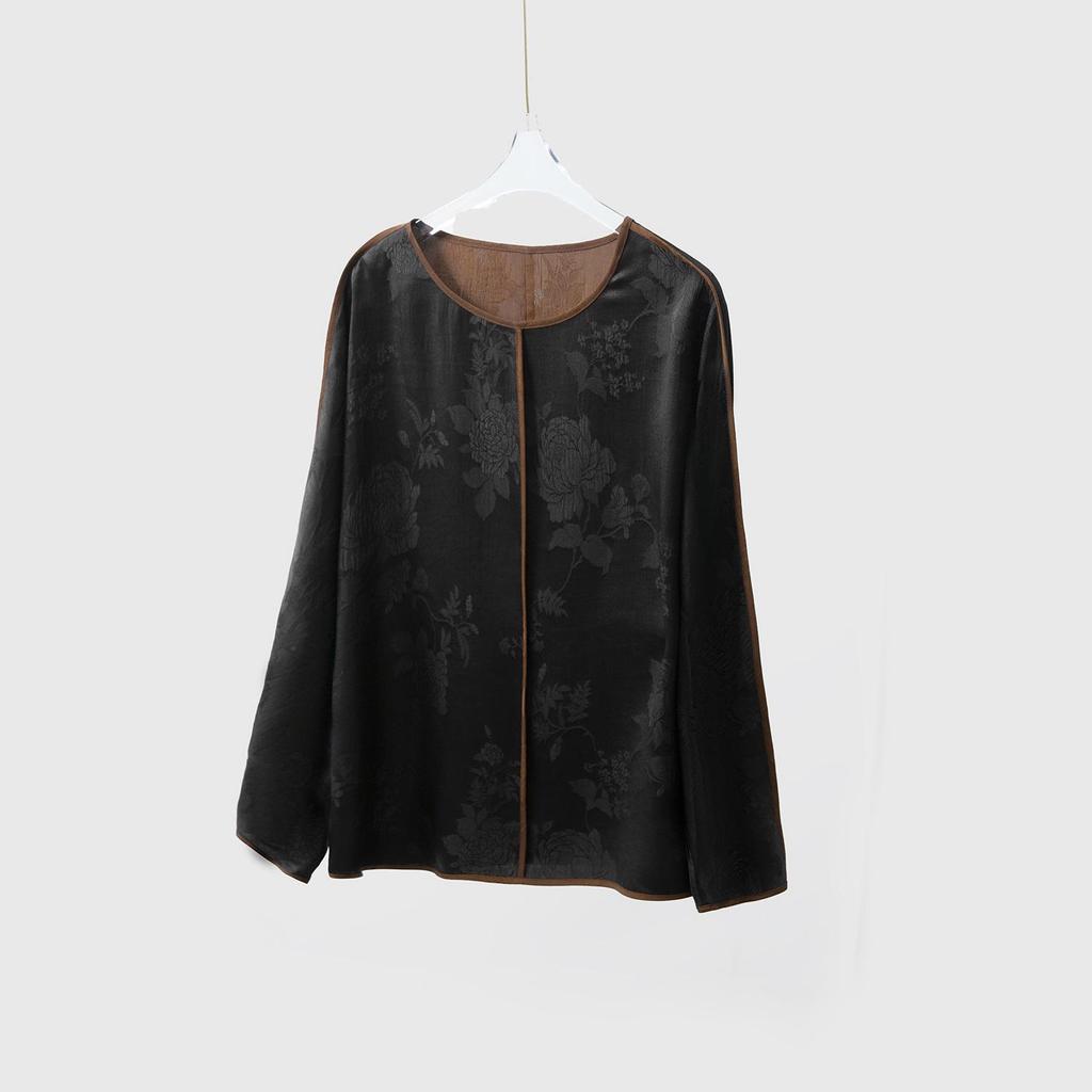 Reversible Chinese-Style Silk Crepe Retro Top - Mulberry Silk Long Sleeve Loose T-Shirt, Autumn Collection