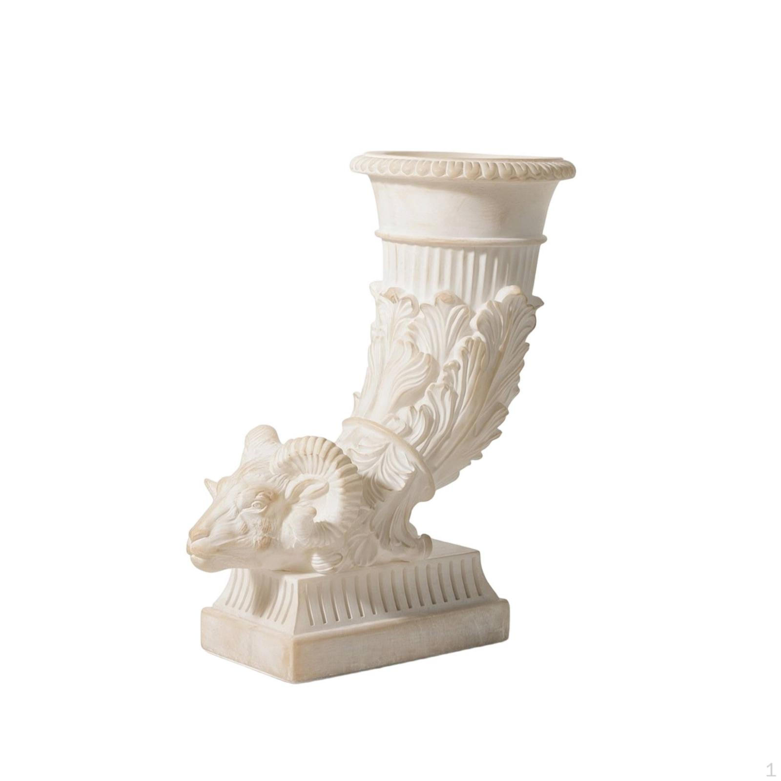 Sheep Head Vase StoneLook Curved Form AntiqueStyle Classical Urn with Pedestal for Home