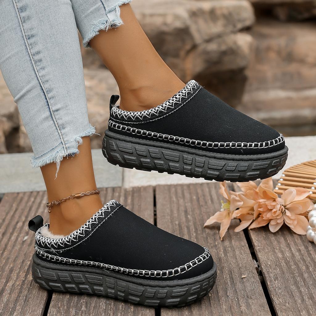 Winter 2025 New Cashmere Warm Boots Thick Sole Heelless Cashmere Shoes Warm Shoes Slippers Covered Half Mop Shoes Women Boots