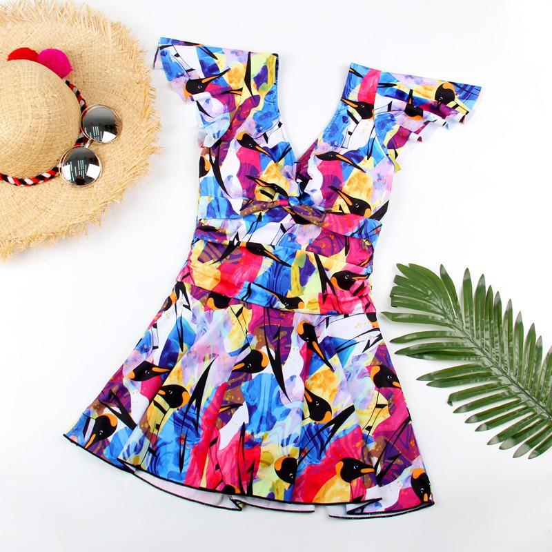 Plus Size Womens Modest One Piece Swimsuit High Waist Floral Print Tummy Control Swimwear Spa Pool