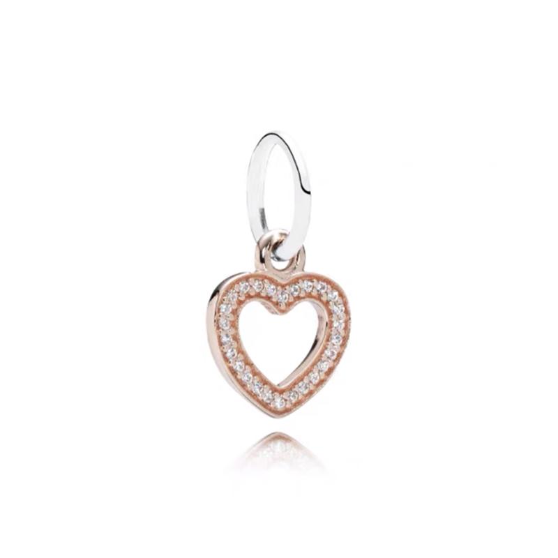 NEUER Rosegold Familienliebe Charm Anhänger Perle Blume Herz Clip Passend für Silberarmband DIY Schmuck Geschenk für Sie