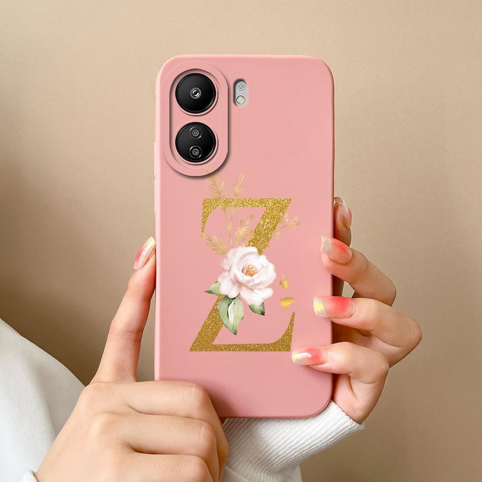 Simple Case For POCO C65 Elegant Rose Letter Phone Shell Soft High Quality Liquid Silicone Full Protection Anti Drop Back Covers