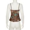 European & American Retro Print Spaghetti Strap Waist-Cinching Slim Bandeau Top