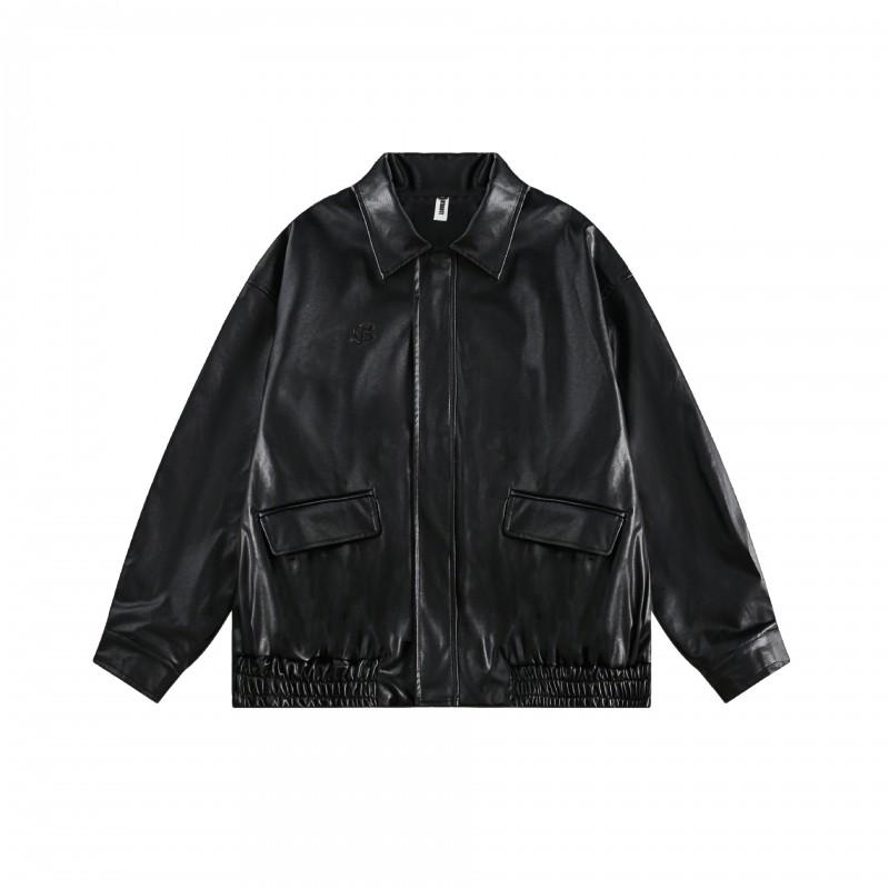 Unisex Vintage PU Leather Jacket Oversized Casual Coat Streetwear Style