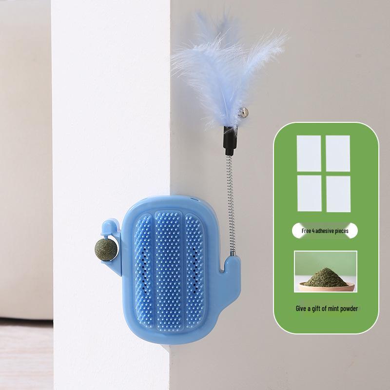 Wall-Mountable Cat Scratching Post with Teaser Stick & Catnip Self-Play Toy