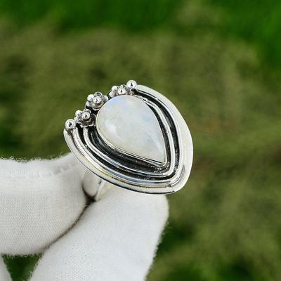 Natürlicher Regenbogen-Mondstein Edelstein Versprechen Verstellbarer Ring 925 Silber Für Damen