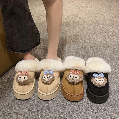 2025 Winter New Cute and Comfortable Bag Head Slippers Women's Fashion Versatile Thick Bottom Heightening Cartoon Women's Cotton Slippers