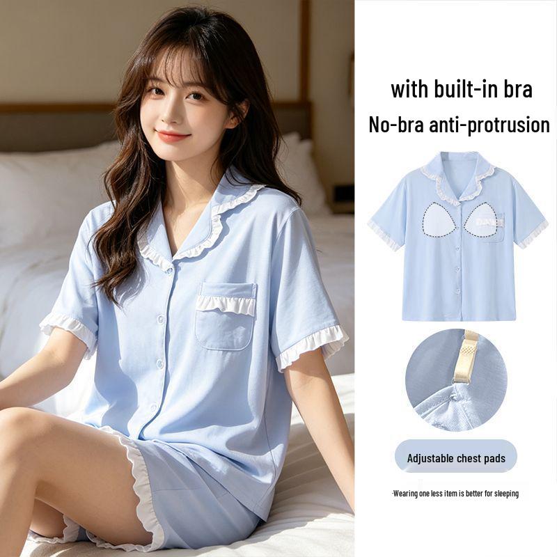 Women's Cloud Cotton Lace Pajama Cardigan Set - Spring & Autumn Collection